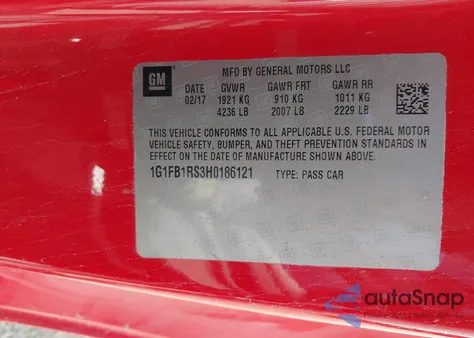 2017 Chevrolet Camaro 1Lt from USA, damaged, VIN 1G1FB1RS3H0186121